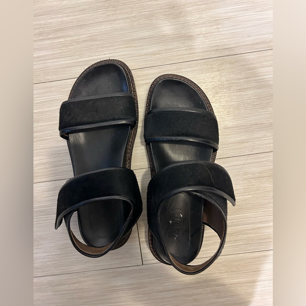 Marni Fussbett Sandals with Calf Fur in Black